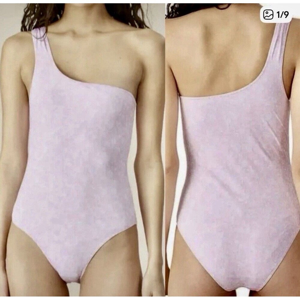GANNI One Shoulder Pink Floral Print One Piece Swimsuit Women’s 36 Small NWT